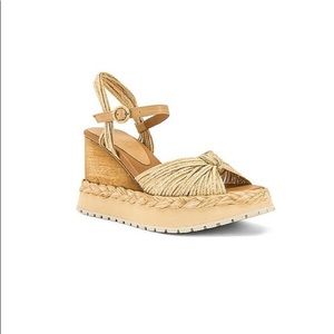 Paloma Barcelo Wedge Raffia Leather Platform Sandal with Buckle Size 37